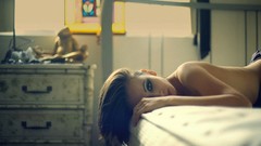 Woman beds bedroom long hair brunettes Lana Hale