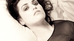 Woman beds monochrome Actress long hair brunettes black hair 