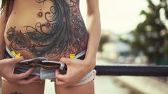 Woman belly Shorts tattoos piercings upscaled