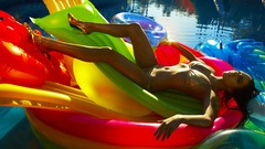 Woman bikini floating Lindsay