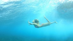 Woman bikini swimming underwater