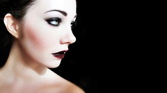 Woman black background green eyes brunettes porcelain