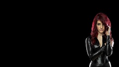 Woman black background latex corset susan coffey redheads 