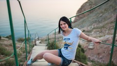 Woman black hair ukrainian denim shorts Met-Art magazine 