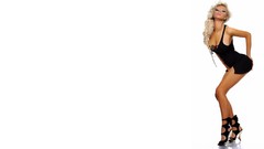 Woman blondes black dress high heels andreea teodorova