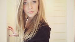 Woman blondes blue eyes duck face