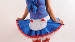 Woman blondes cosplay Simple Background striped legwear Jenna 