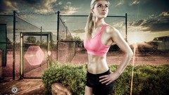 Woman blondes fitness duck face