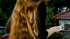 Woman blondes flip flops Virginia Sun