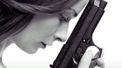 Woman blondes girls with guns handguns Colt 45 Automatic