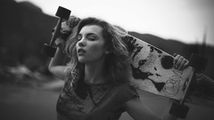 Woman blondes grayscale skateboards Rachel Ann Yampolsky