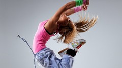 Woman blondes jumping casual clothing