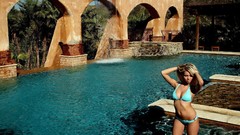 Woman blondes models bikini swimming pools Bailey Rose