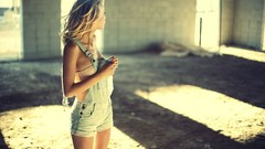 Woman blondes models bra garrett meyers Overalls Rachel Ann 