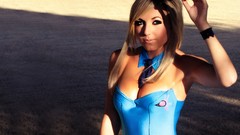 Woman blondes models cleavage cosplay boobs samus aran zero 