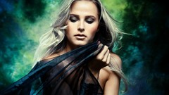 Woman blondes models forests transparent dress