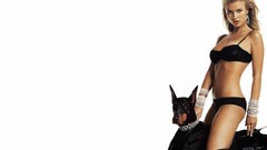 Woman blondes models Polish Joanna Krupa Doberman Pinscher