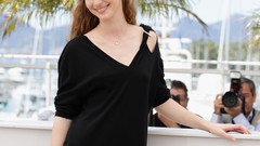 Woman blondes smiling black dress Louise Bourgoin