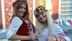 Woman blondes smiling brunettes flower in hair ukrainian 