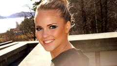 Woman blondes smiling long hair Emilie Voe Nereng