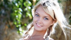 Woman blondes smiling piercings ponytails Lada D