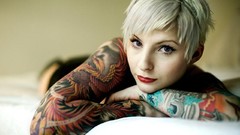 Woman blondes tattoos blue eyes short hair Beccy Lavender