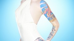 Woman blondes tattoos lingerie Esther Hanuka