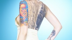 Woman blondes tattoos lingerie Esther Hanuka