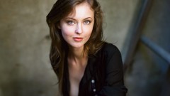 Woman blouse green eyes brunettes katharine isabelle