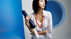 Woman blue background asians short hair Korean Yoon Eun Hye