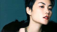 Woman blue background Chinese Actress asians short hair black 