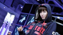 Woman blue background hoodies asians short hair models Korean 