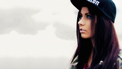 Woman blue eyes brunettes baseball caps