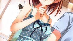 Woman blush male blue eyes short hair twintails orange hair 