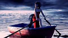 Woman Boats red dress