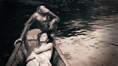 Woman Boats sepia monkeys Gregory Colbert