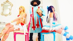 Woman bows asians long hair anarchy stocking purple hair 