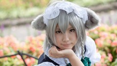 Woman bows asians maids braids gray hair touhou animal ears 
