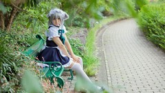 Woman bows asians maids braids gray hair touhou animal ears 