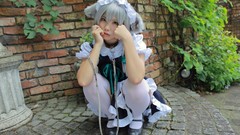 Woman bows asians maids braids gray hair touhou animal ears 