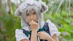 Woman bows asians maids braids gray hair touhou animal ears 