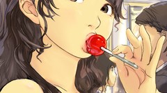 Woman brown eyes lollipops