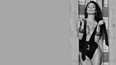 Woman brunettes cleavage grayscale Rosie Roff