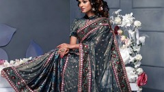 Woman brunettes curly hair saree