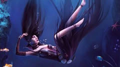 Woman brunettes drowning artwork fantasy art