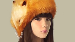 Woman brunettes fantasy art fur hats