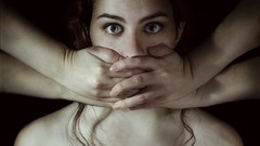 Woman brunettes gagged