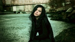 Woman brunettes lip gloss seductive eyes