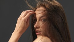 Woman brunettes models grey background hair in face Hegre-Art 
