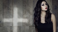 Woman brunettes models red lipstick pale skin smoky eyes 